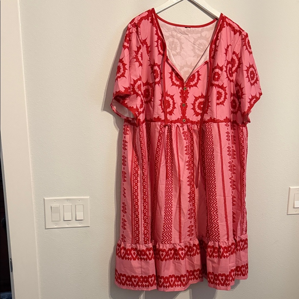 Red and Pink Patterned Dress